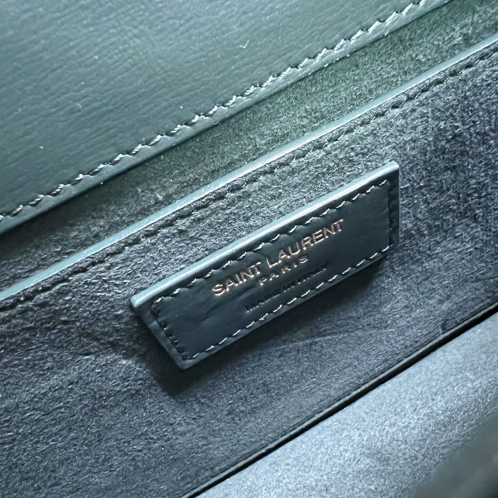 SAINT LAURENT SUNSET MEDIUM 22 IN DARK GREEN CALFSKIN GOLD HARDWARE
