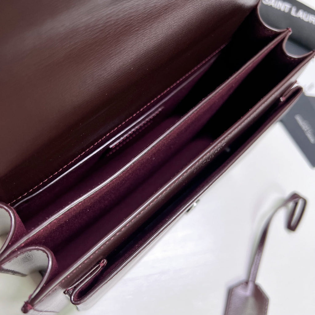 SAINT LAURENT SUNSET MEDIUM 22 IN MAROON CALFSKIN SILVER HARDWARE