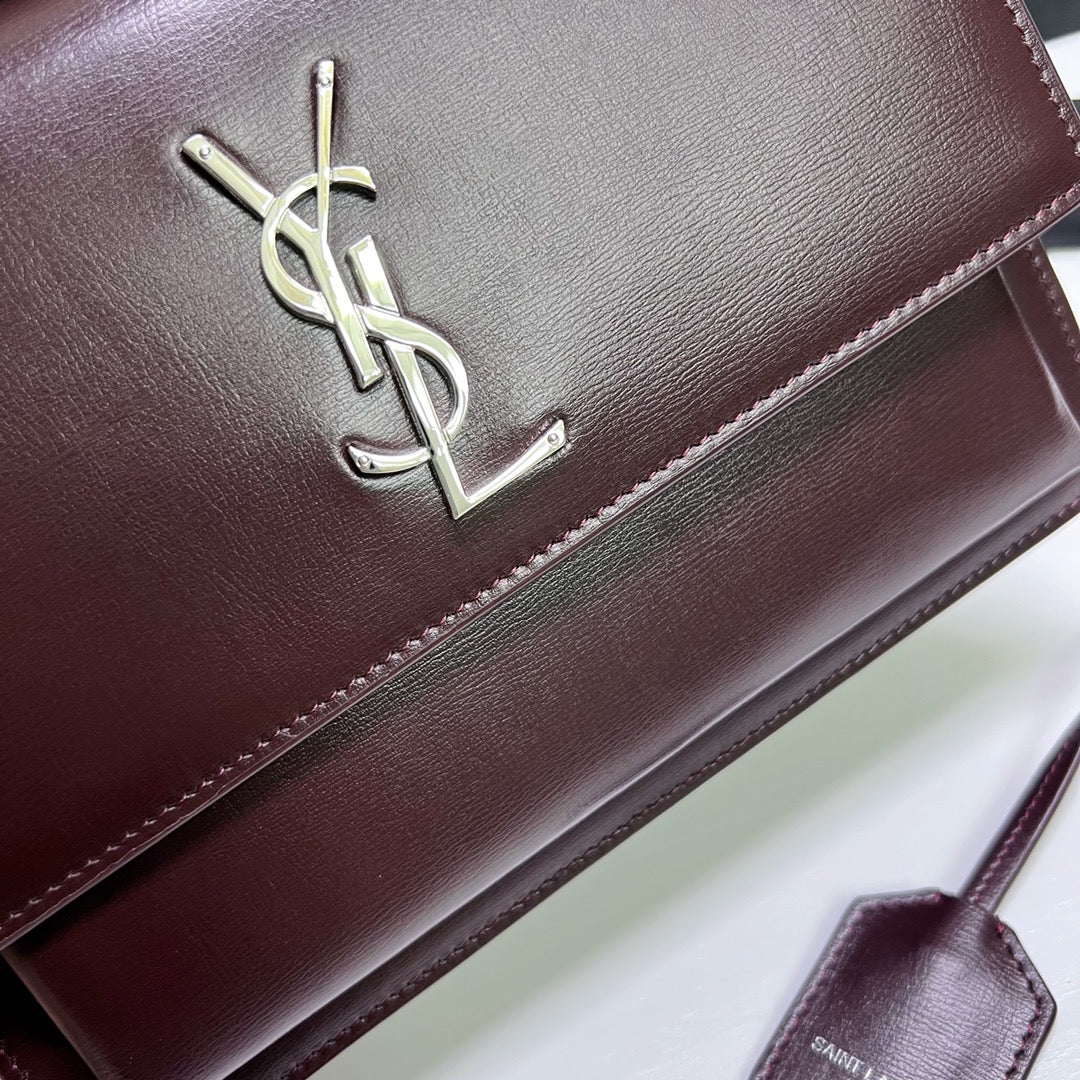 SAINT LAURENT SUNSET MEDIUM 22 IN MAROON CALFSKIN SILVER HARDWARE