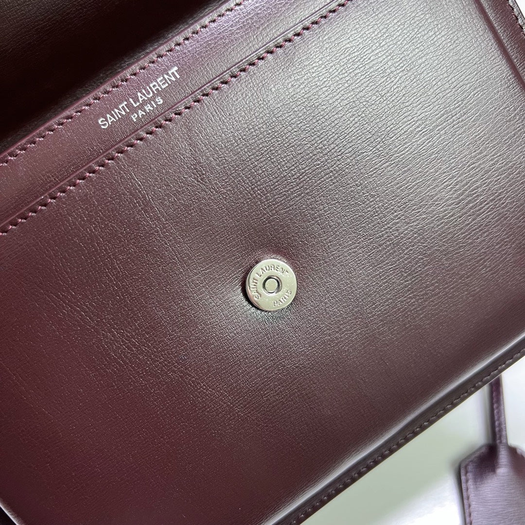 SAINT LAURENT SUNSET MEDIUM 22 IN MAROON CALFSKIN SILVER HARDWARE