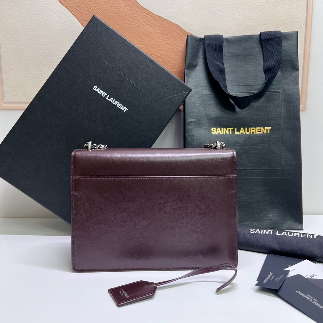 SAINT LAURENT SUNSET MEDIUM 22 IN MAROON CALFSKIN SILVER HARDWARE