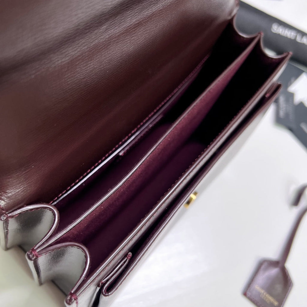 SAINT LAURENT SUNSET MEDIUM 22 IN MAROON CALFSKIN GOLD HARDWARE