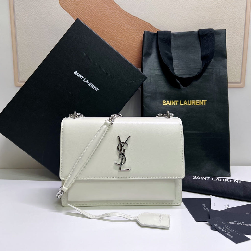 SAINT LAURENT SUNSET MEDIUM 22 IN WHITE CALFSKIN SILVER HARDWARE