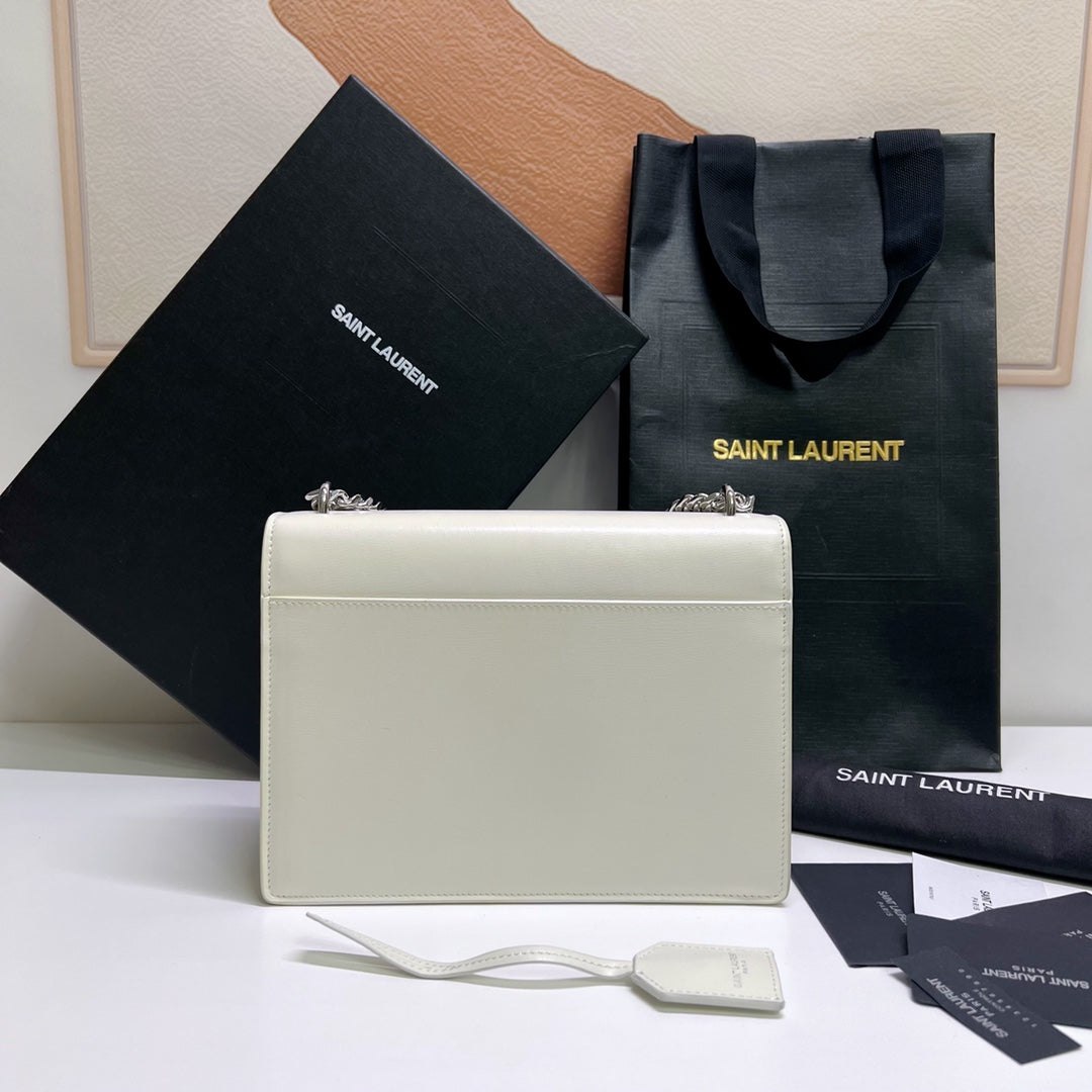 SAINT LAURENT SUNSET MEDIUM 22 IN WHITE CALFSKIN SILVER HARDWARE