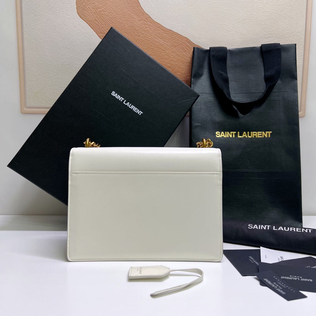 SAINT LAURENT SUNSET MEDIUM 22 IN WHITE CALFSKIN GOLD HARDWARE