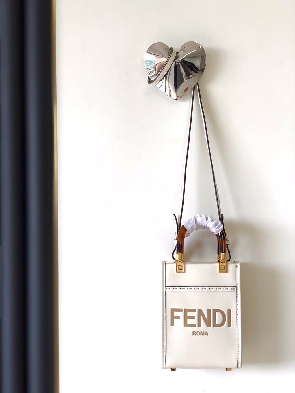 FENDI Fend Mini Sunshine Shopper Bag 18 White Leather