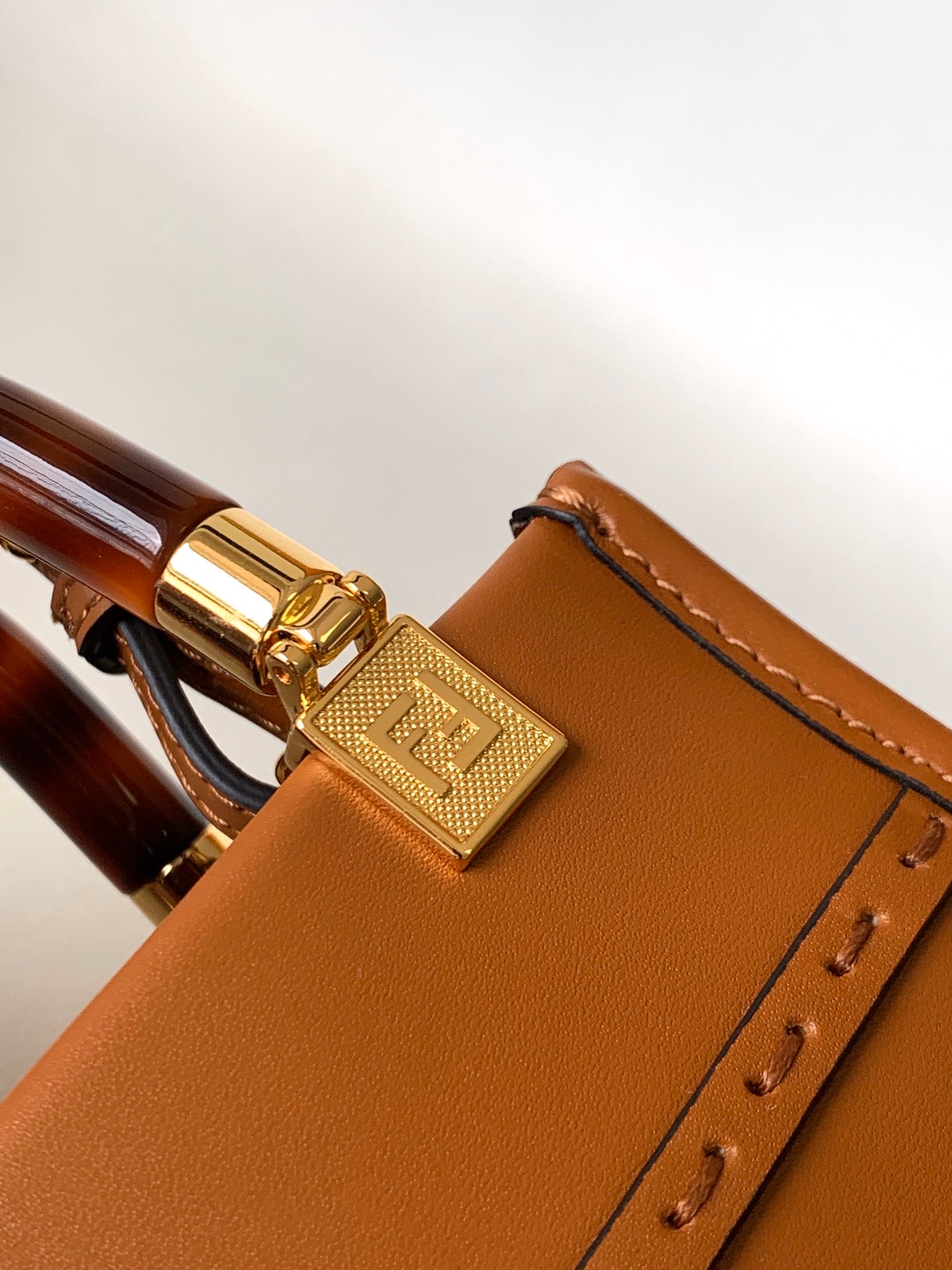 FENDI Fend Mini Sunshine Shopper Bag 18 Tan Leather