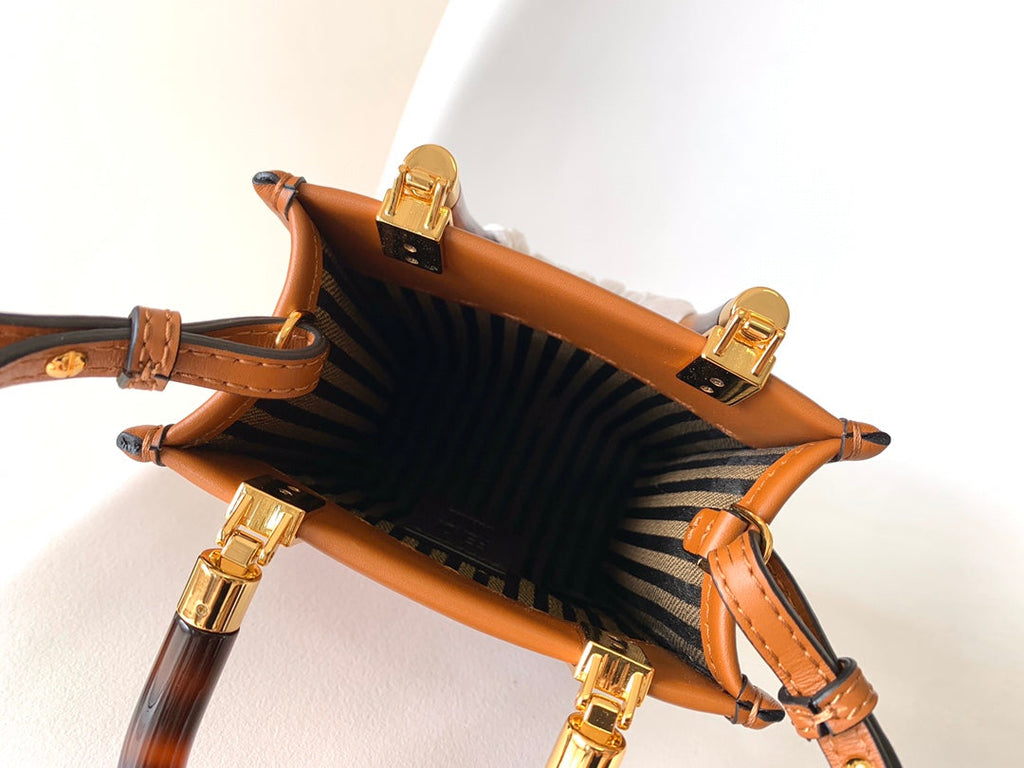 FENDI Fend Mini Sunshine Shopper Bag 18 Tan Leather