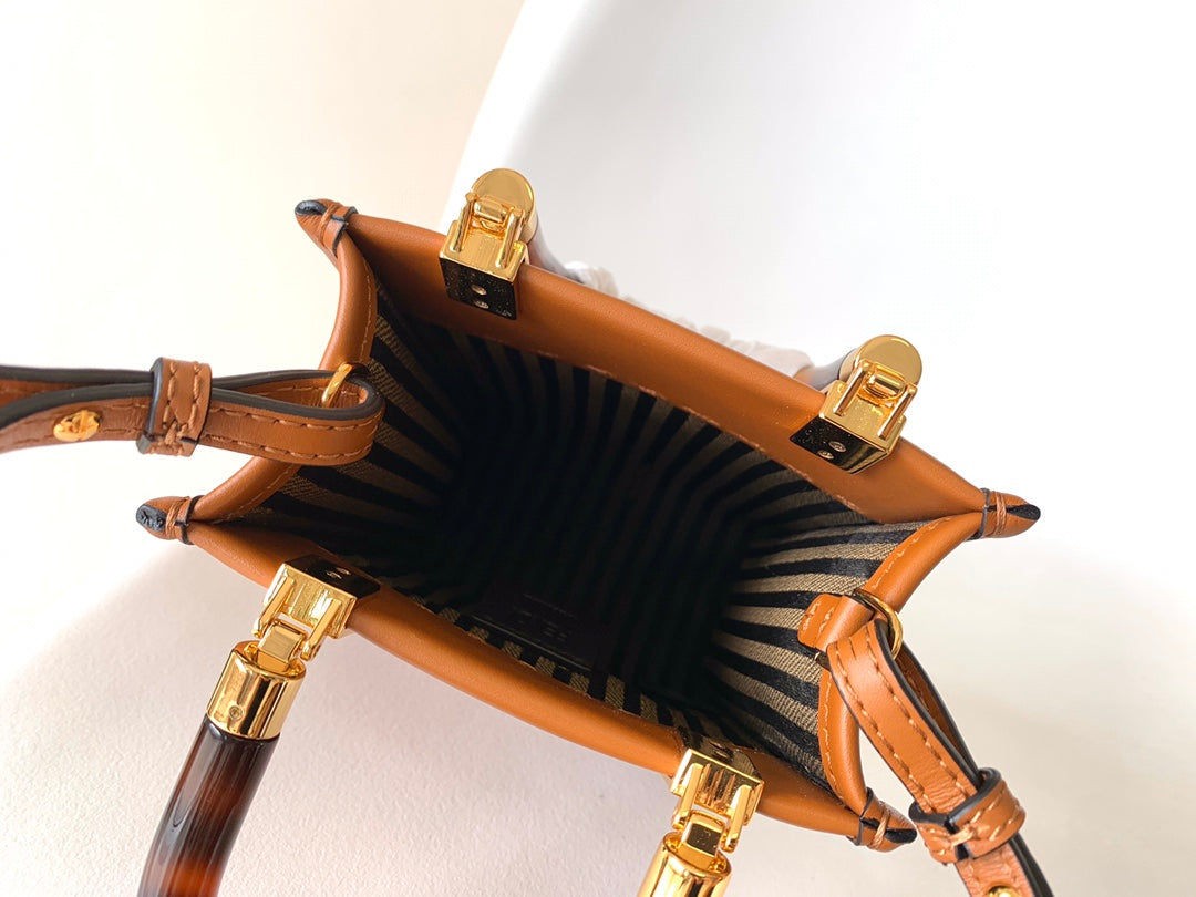 FENDI Fend Mini Sunshine Shopper Bag 18 Tan Leather