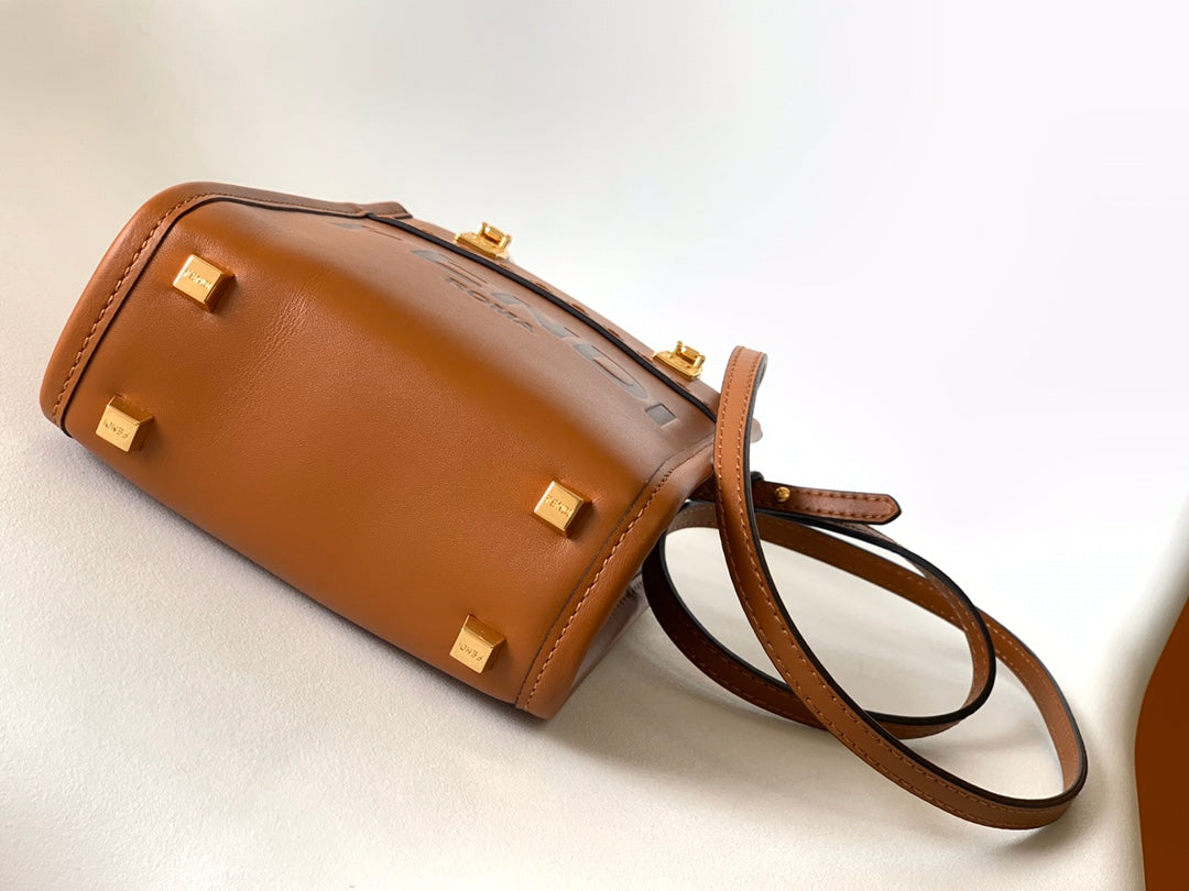 FENDI Fend Mini Sunshine Shopper Bag 18 Tan Leather