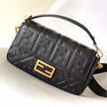 FENDI Fend Baguette 27 Bag With FF Motif Black Leather Ghw