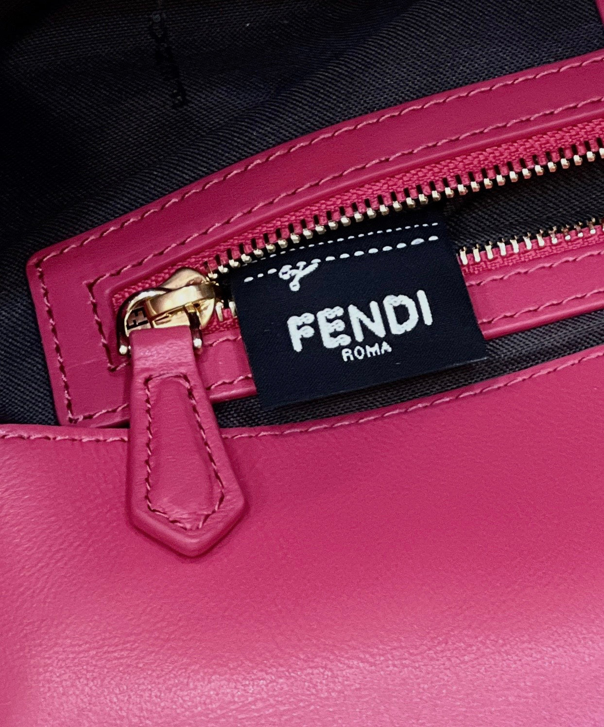 FENDI BAGUETTE WITH FF MOTIF 27 IN CERISH PINK SOFT LAMBSKIN GOLD HARDWARE