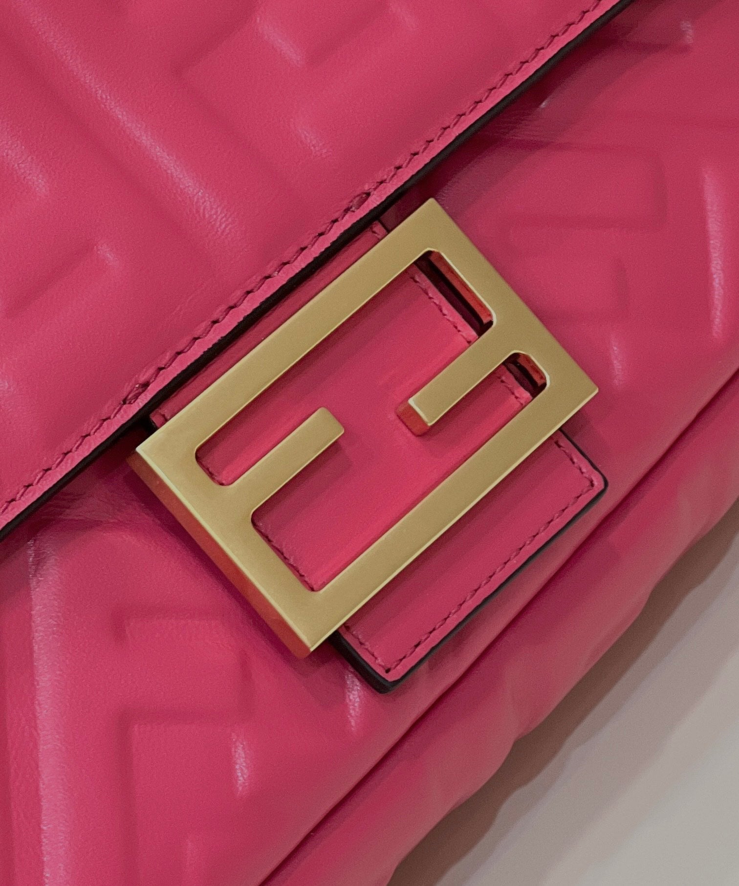 FENDI BAGUETTE WITH FF MOTIF 27 IN CERISH PINK SOFT LAMBSKIN GOLD HARDWARE