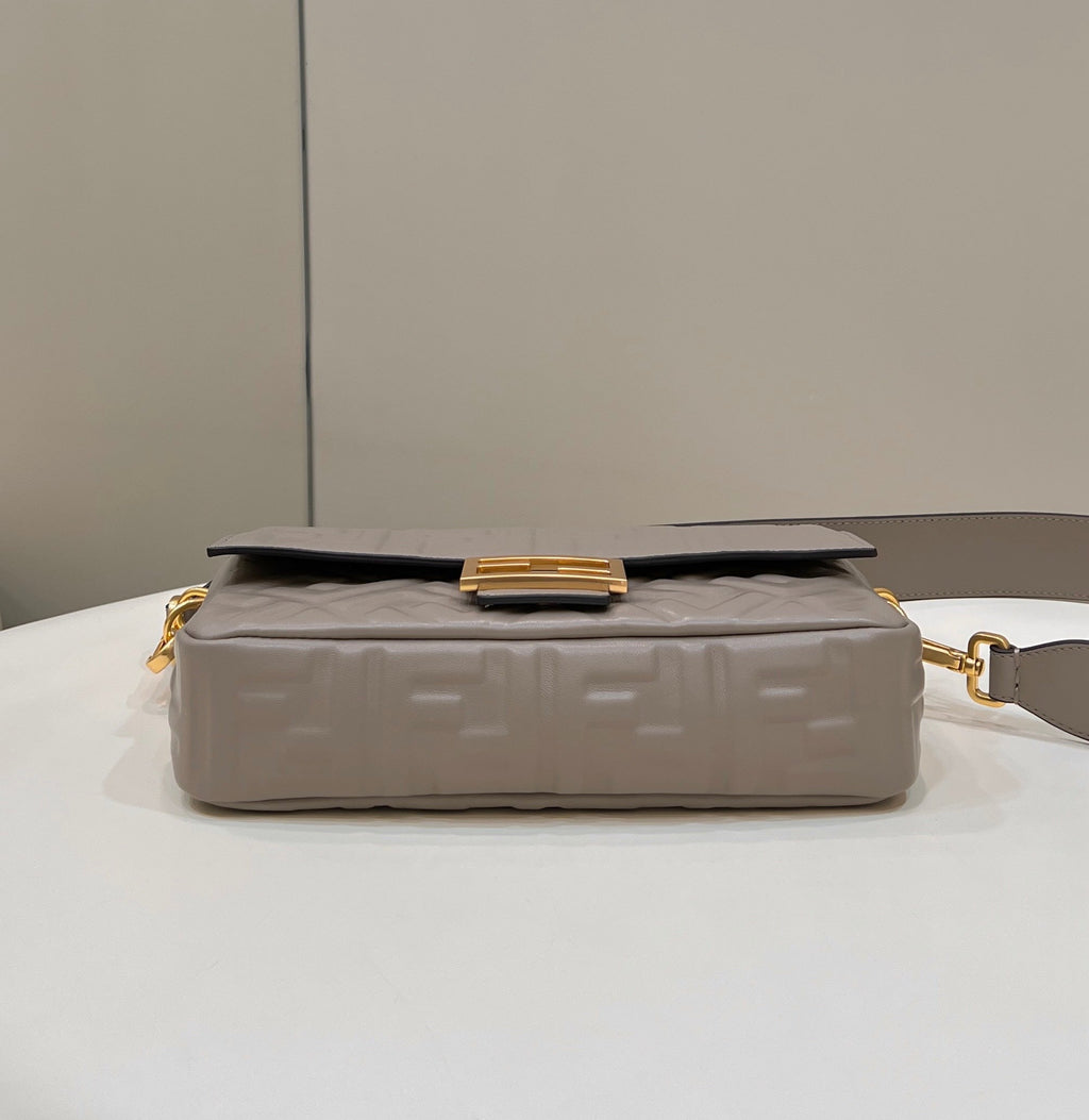 FENDI BAGUETTE WITH FF MOTIF 27 IN PINE CONE SOFT LAMBSKIN GOLD HARDWARE