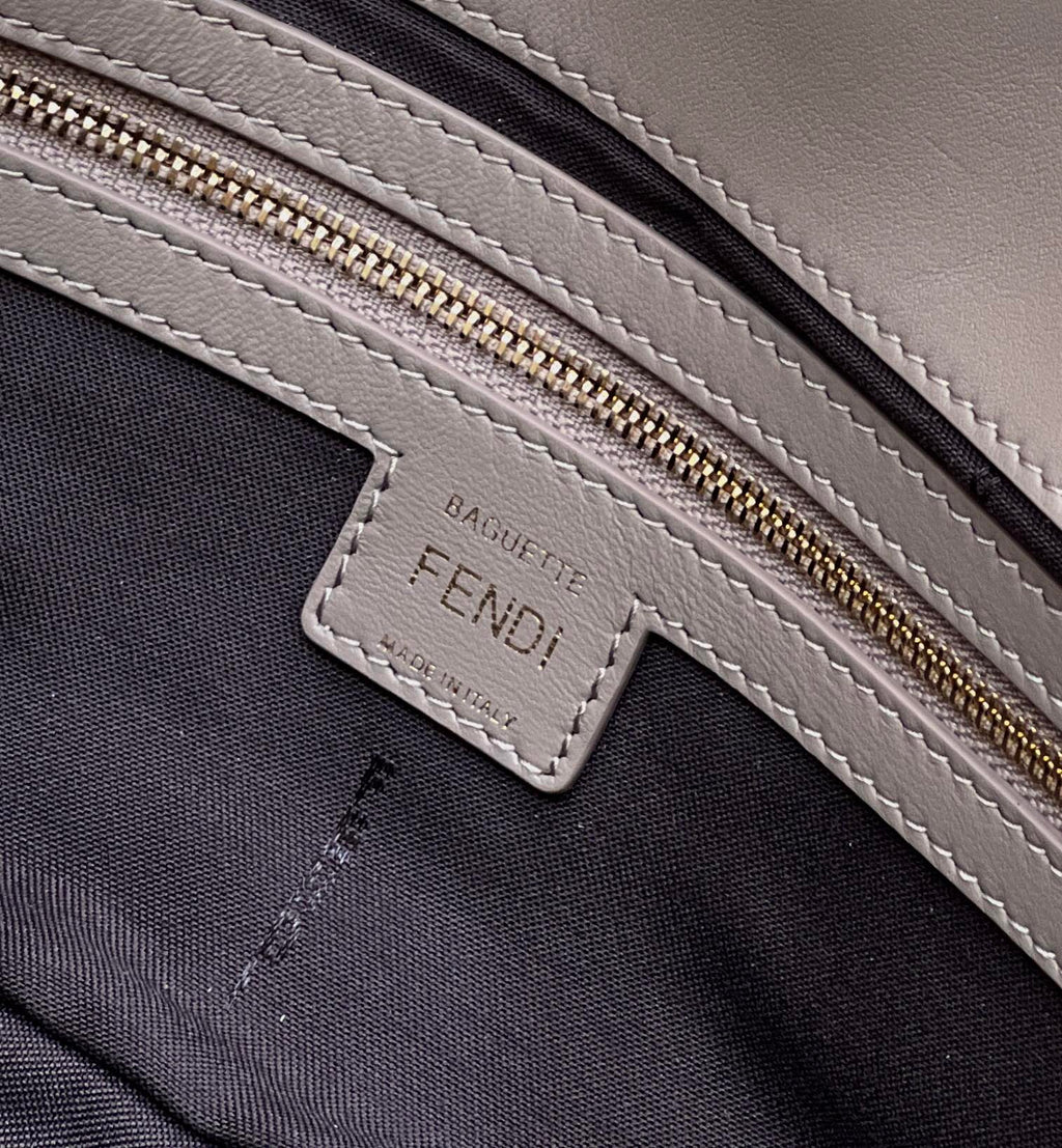 FENDI BAGUETTE WITH FF MOTIF 27 IN PINE CONE SOFT LAMBSKIN GOLD HARDWARE