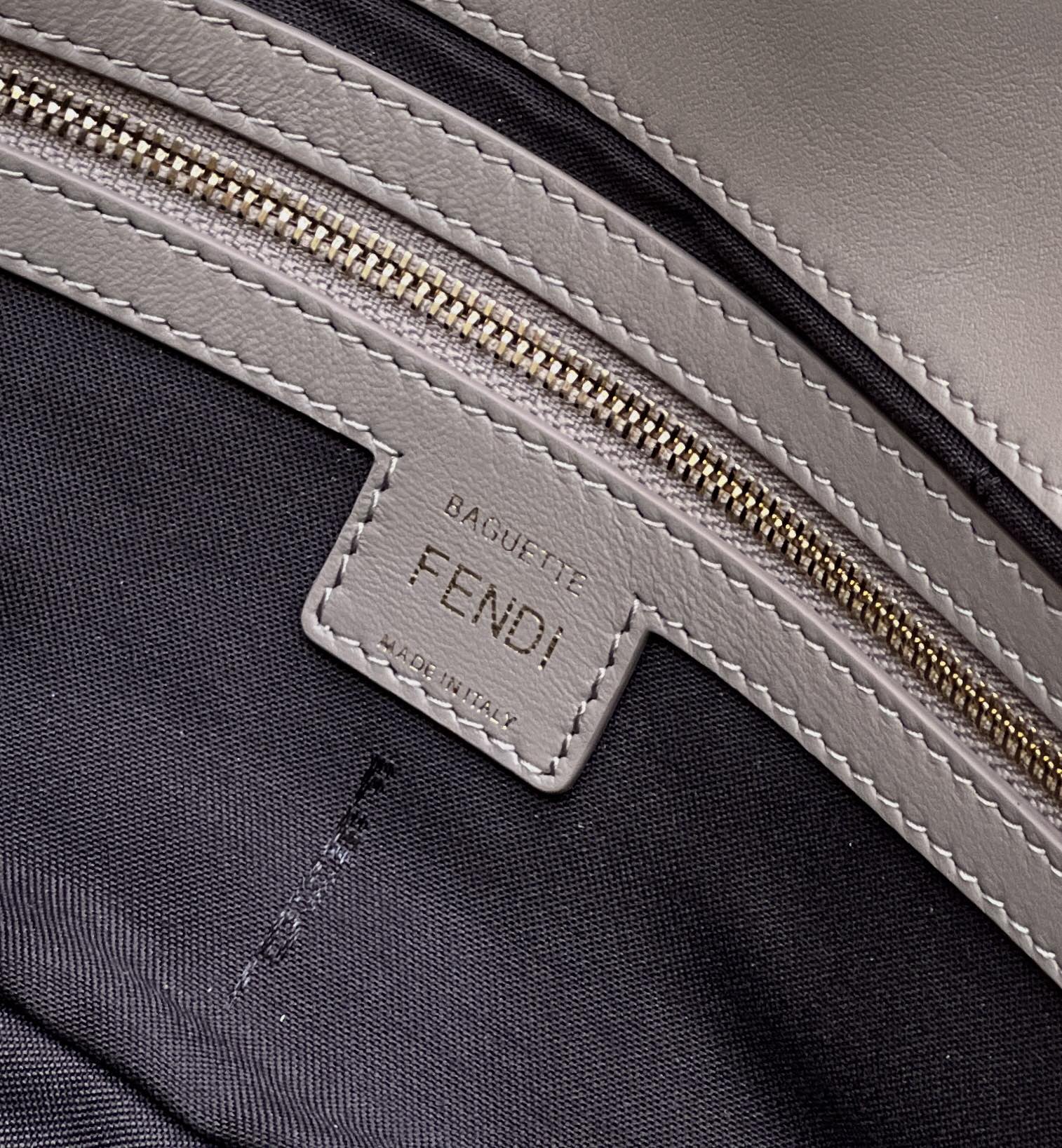 FENDI BAGUETTE WITH FF MOTIF 27 IN PINE CONE SOFT LAMBSKIN GOLD HARDWARE