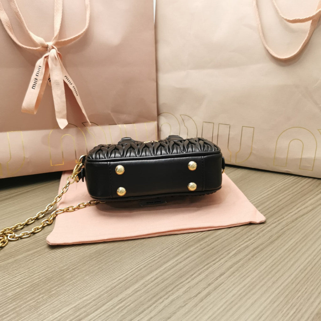 MIU MIU TOO PRETTY 17 HANDBAG BLACK LAMBSKIN