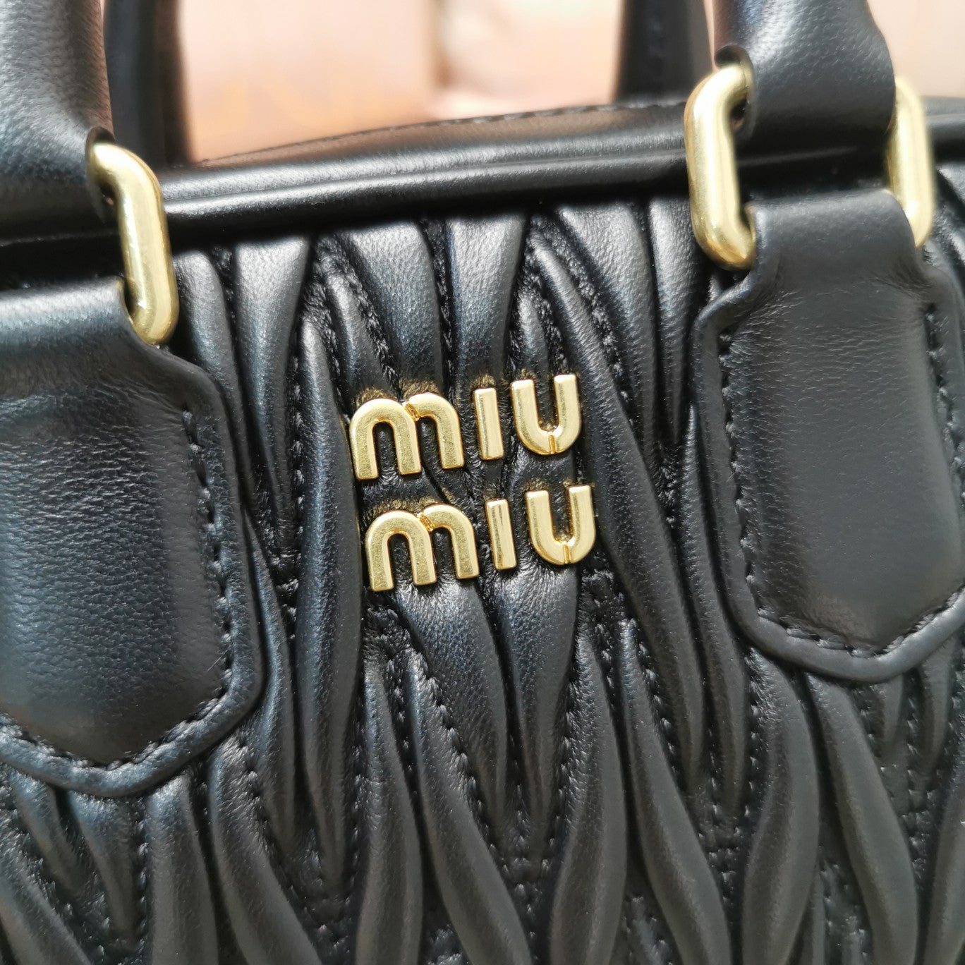 MIU MIU TOO PRETTY 17 HANDBAG BLACK LAMBSKIN