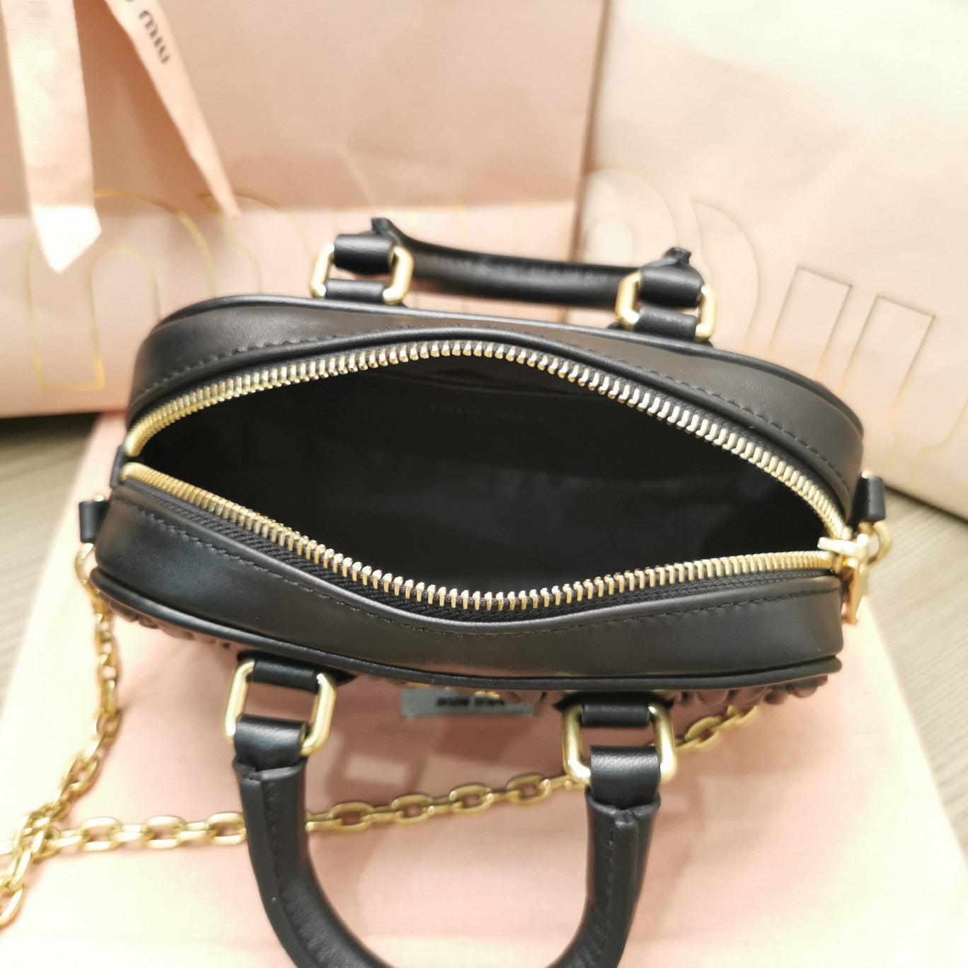 MIU MIU TOO PRETTY 17 HANDBAG BLACK LAMBSKIN