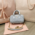 MIU MIU TOO PRETTY 17 HANDBAG LIGHT GREY LAMBSKIN