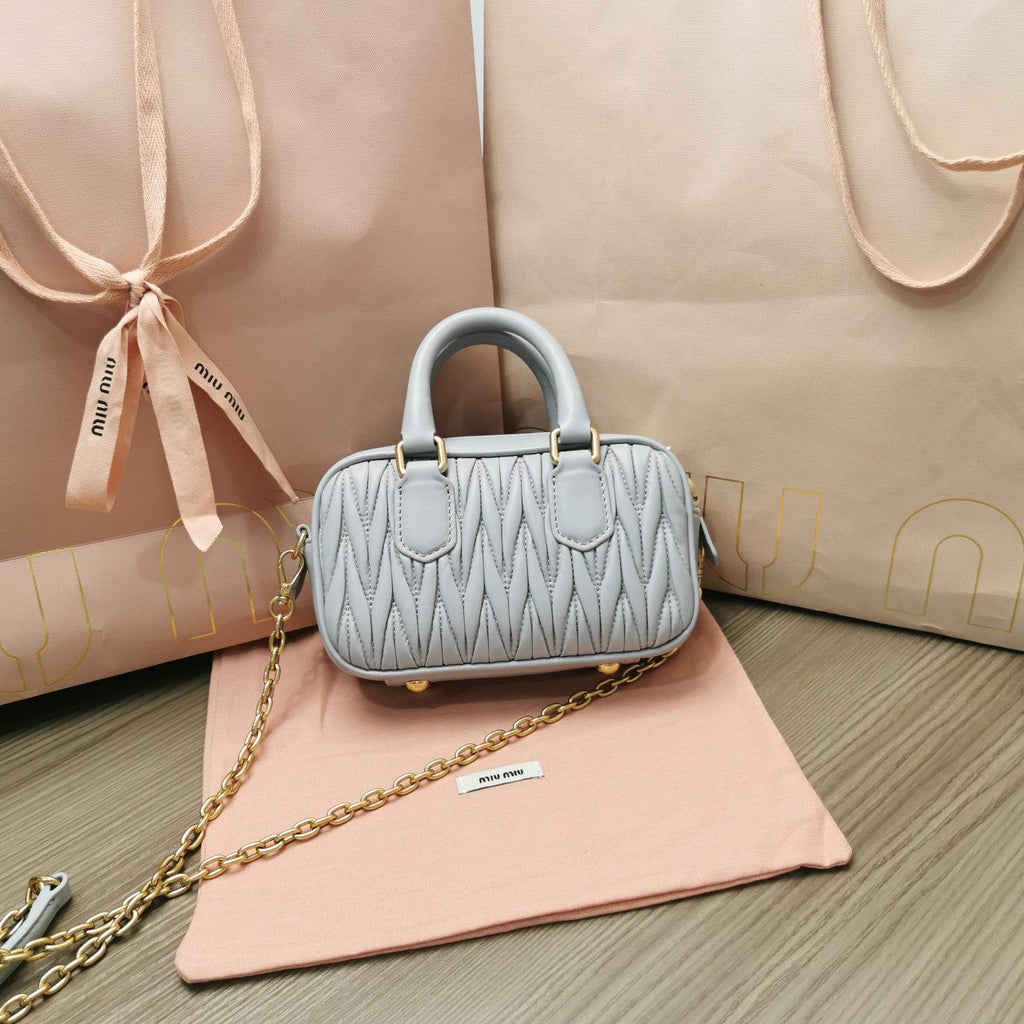 MIU MIU TOO PRETTY 17 HANDBAG LIGHT GREY LAMBSKIN