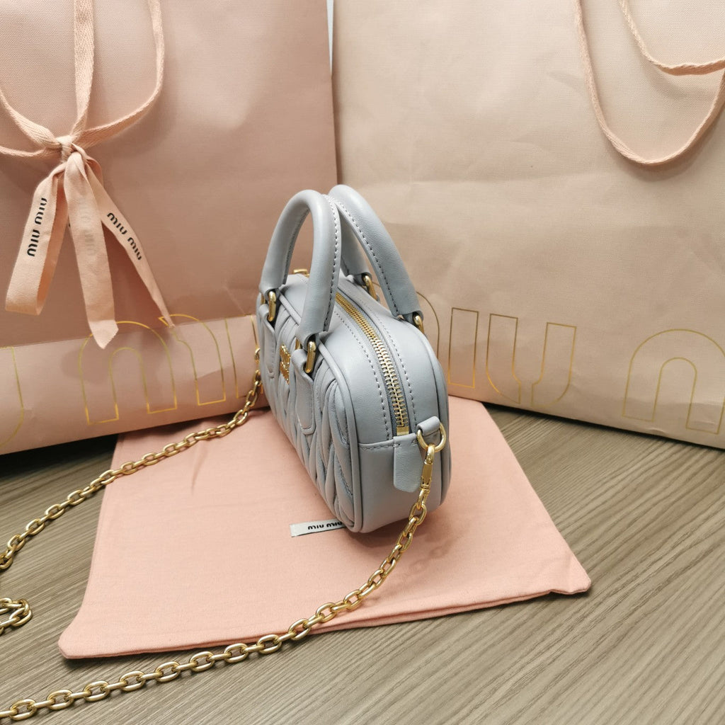MIU MIU TOO PRETTY 17 HANDBAG LIGHT GREY LAMBSKIN