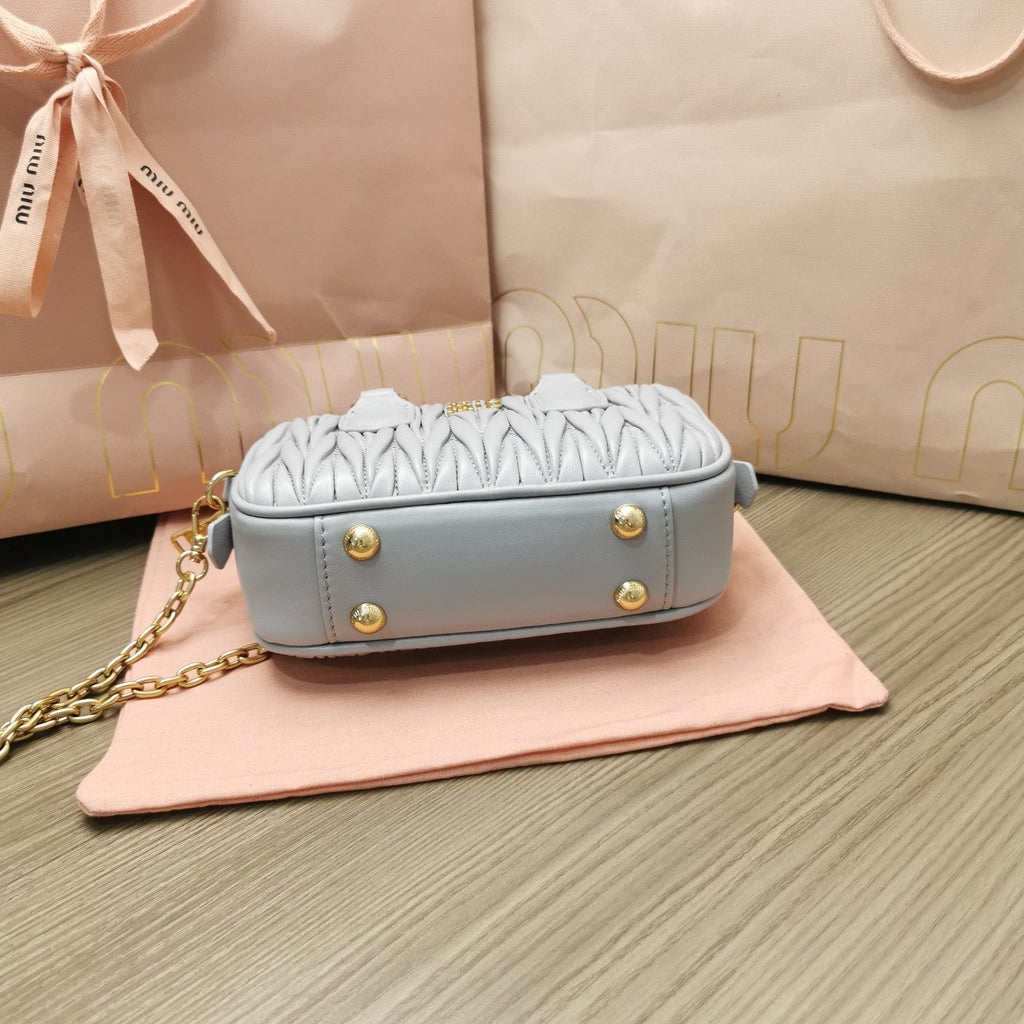 MIU MIU TOO PRETTY 17 HANDBAG LIGHT GREY LAMBSKIN