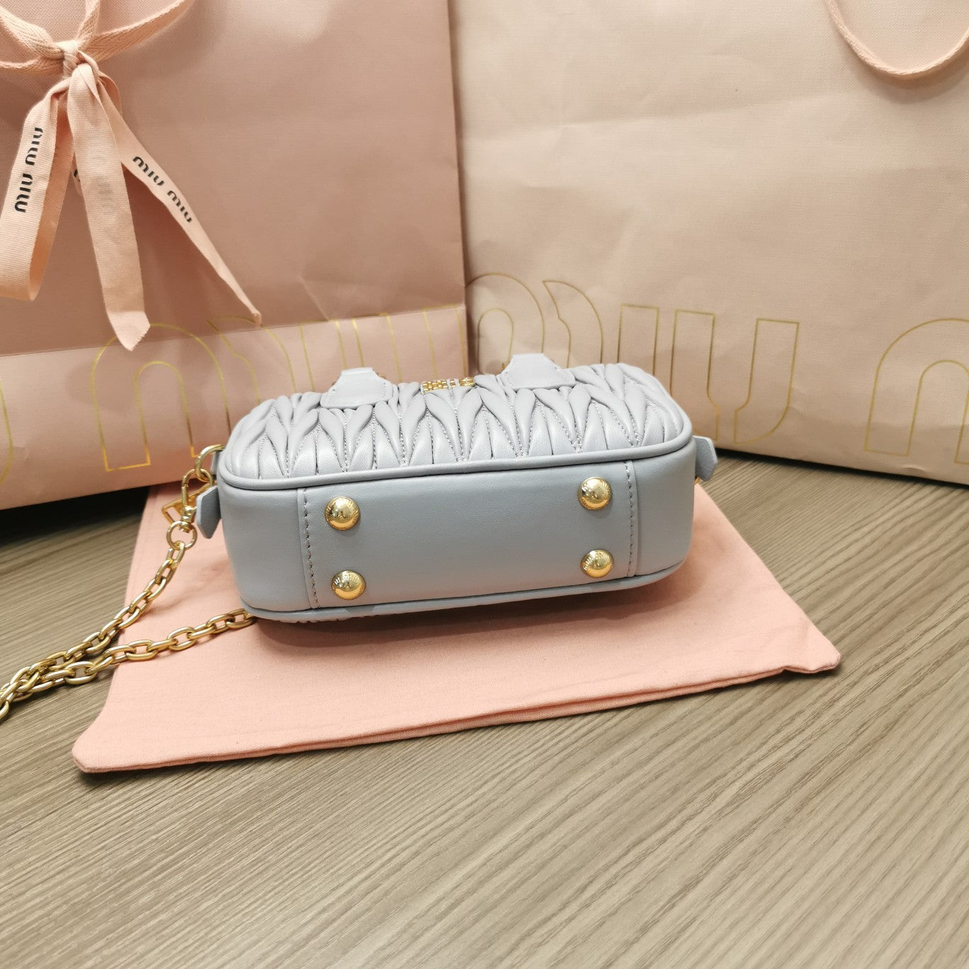 MIU MIU TOO PRETTY 17 HANDBAG LIGHT GREY LAMBSKIN