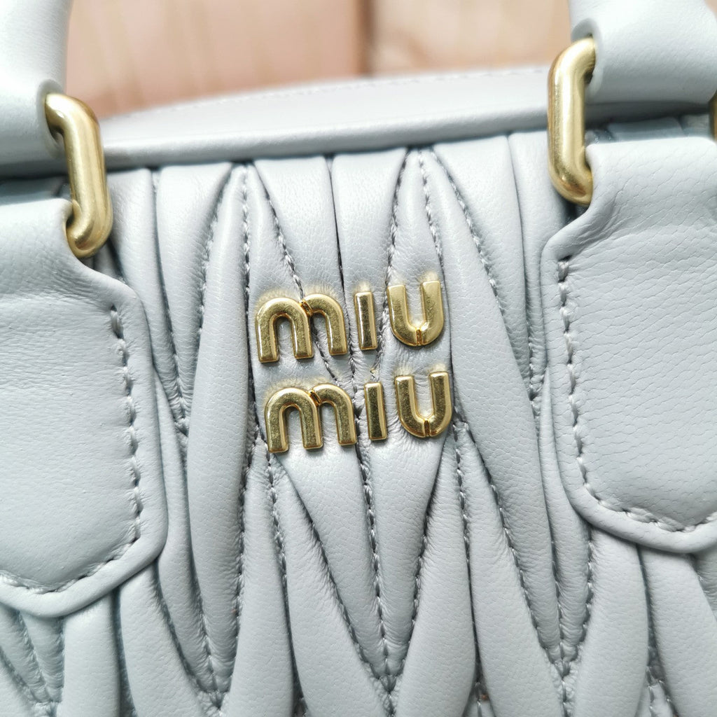 MIU MIU TOO PRETTY 17 HANDBAG LIGHT GREY LAMBSKIN