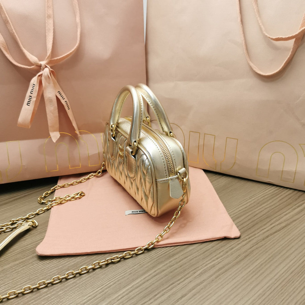 MIU MIU TOO PRETTY 17 HANDBAG GOLDEN LAMBSKIN