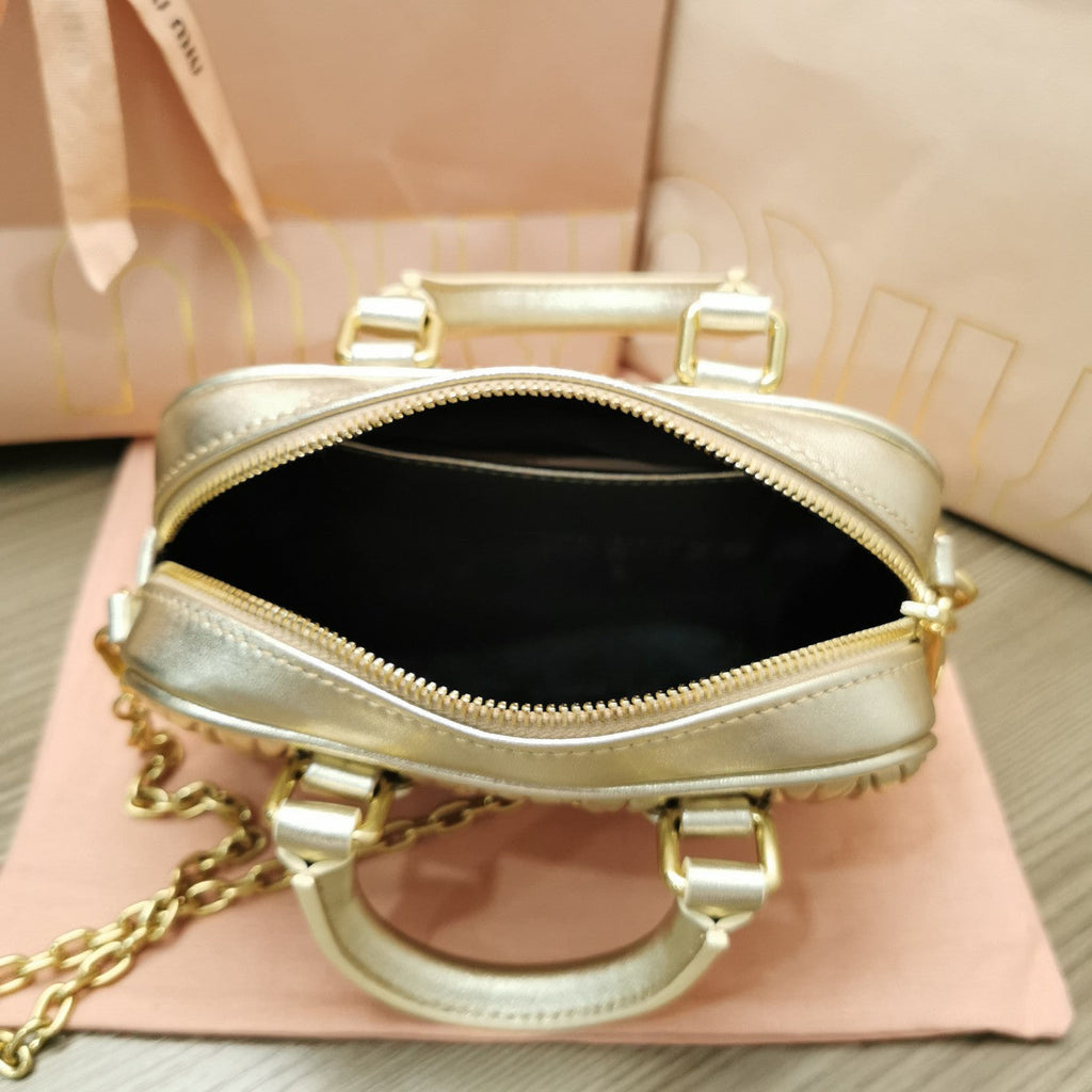MIU MIU TOO PRETTY 17 HANDBAG GOLDEN LAMBSKIN