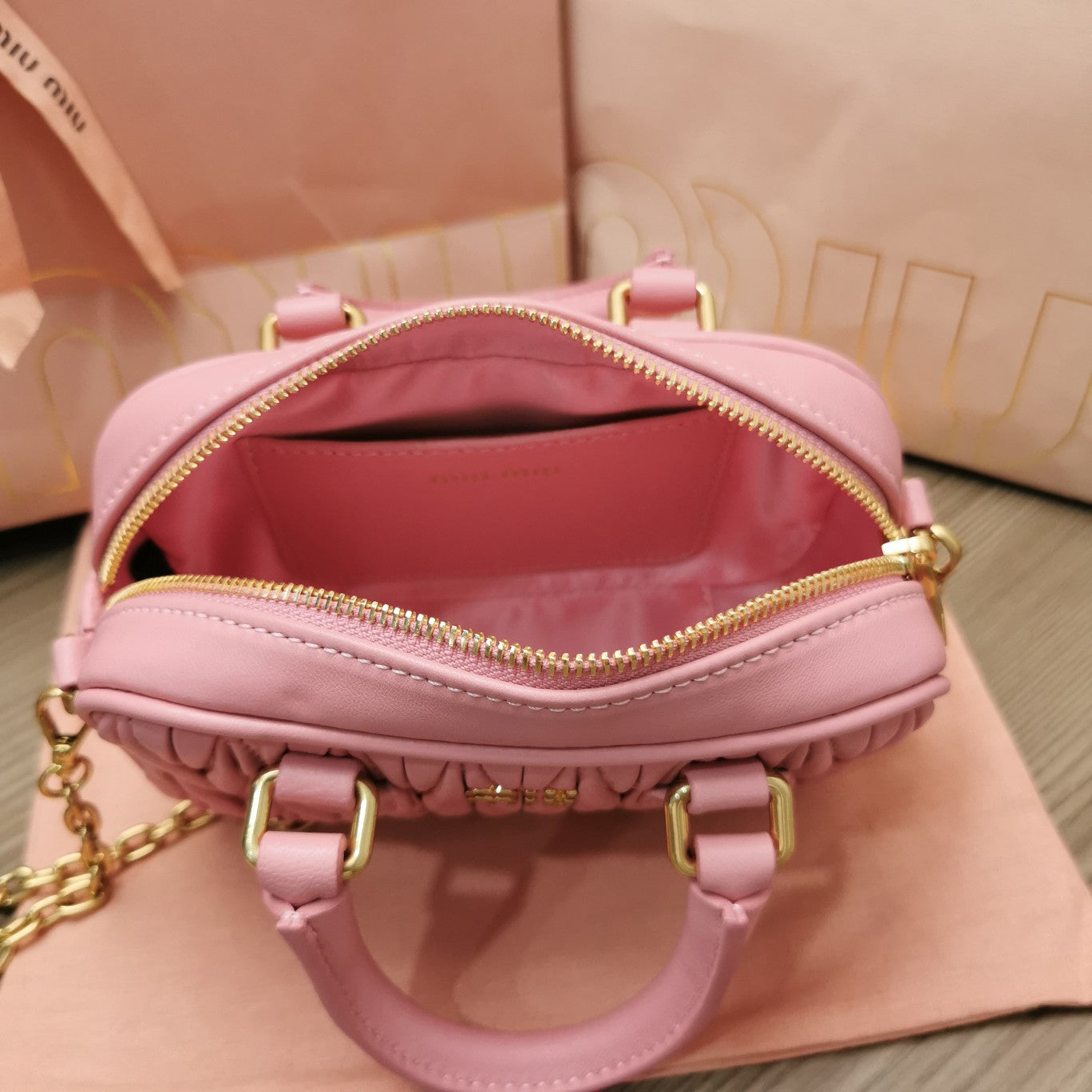 MIU MIU TOO PRETTY 17 HANDBAG IN HOT PINK LAMBSKIN