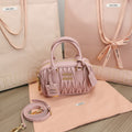 MIU MIU ARCADIE MATELASSÉ NAPPA SMALL BAG 19 IN PASTEL PINK LAMBSKIN GOLD HARDWARE