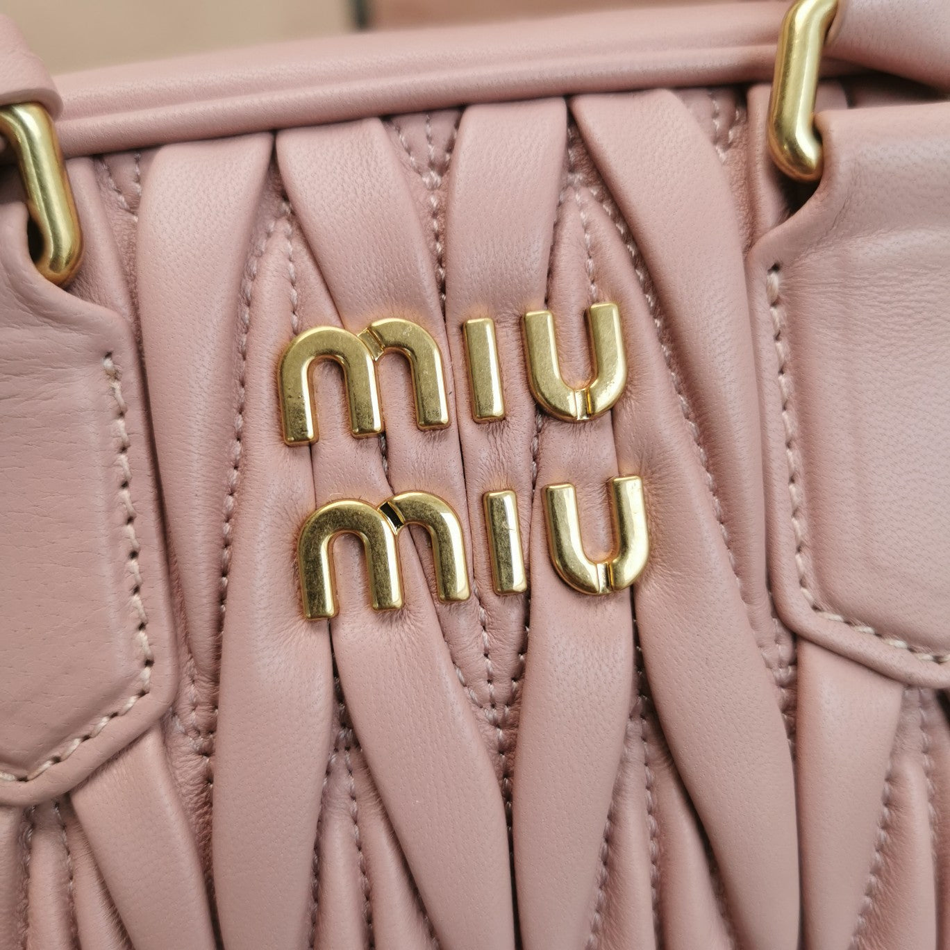 MIU MIU ARCADIE MATELASSÉ NAPPA SMALL BAG 19 IN PASTEL PINK LAMBSKIN GOLD HARDWARE