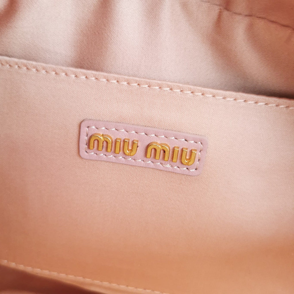 MIU MIU ARCADIE MATELASSÉ NAPPA SMALL BAG 19 IN PASTEL PINK LAMBSKIN GOLD HARDWARE