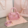 MIU MIU ARCADIE MATELASSÉ NAPPA SMALL BAG 19 IN FLAMINGO PINK LAMBSKIN GOLD HARDWARE