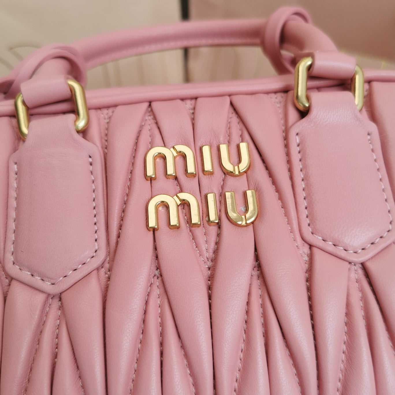 MIU MIU ARCADIE MATELASSÉ NAPPA SMALL BAG 19 IN FLAMINGO PINK LAMBSKIN GOLD HARDWARE