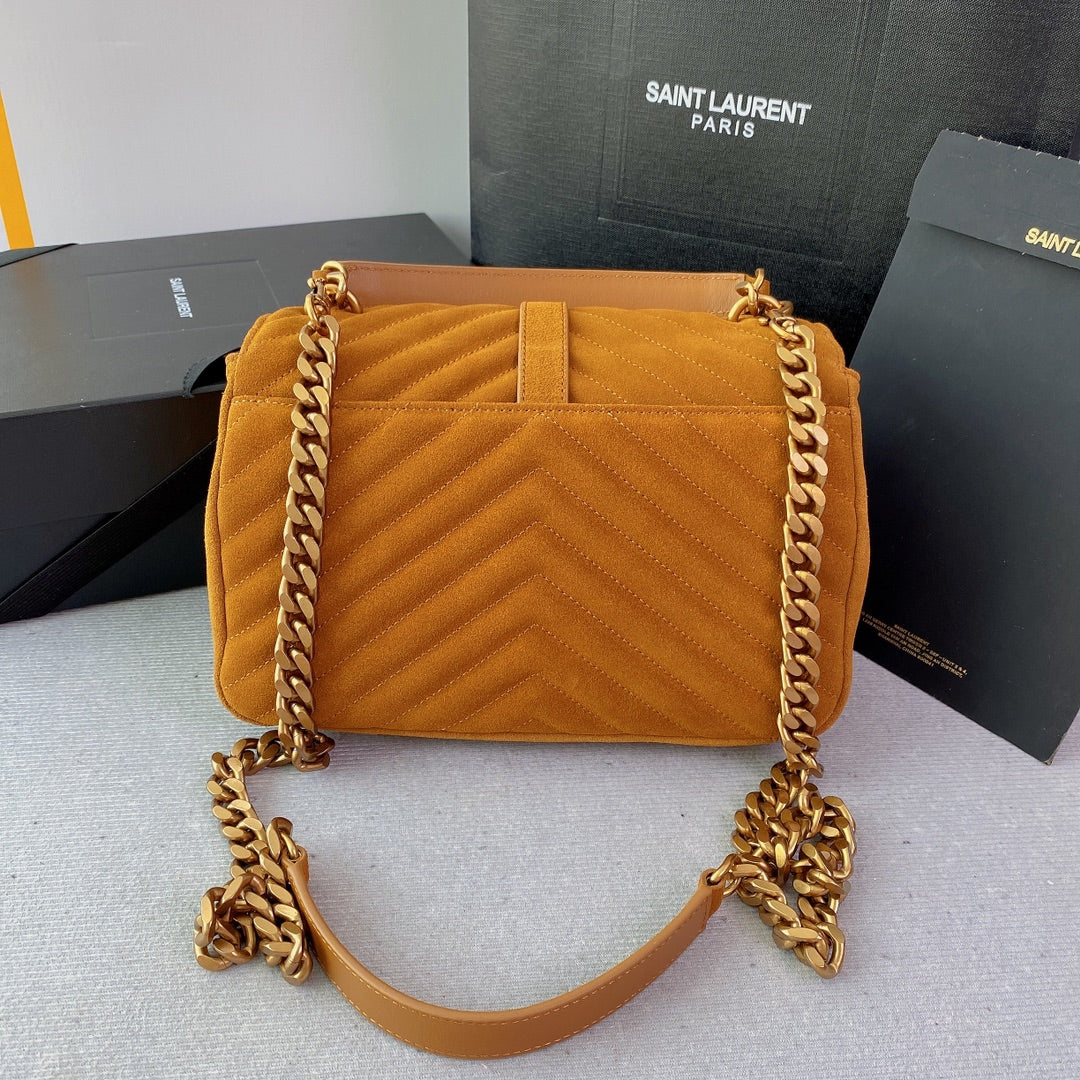SAINT LAURENT COLLEGE TASSEL 24 IN ORANGE PEEL SUEDE GOLD HARDWARE