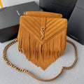 SAINT LAURENT COLLEGE TASSEL 24 IN ORANGE PEEL SUEDE GOLD HARDWARE