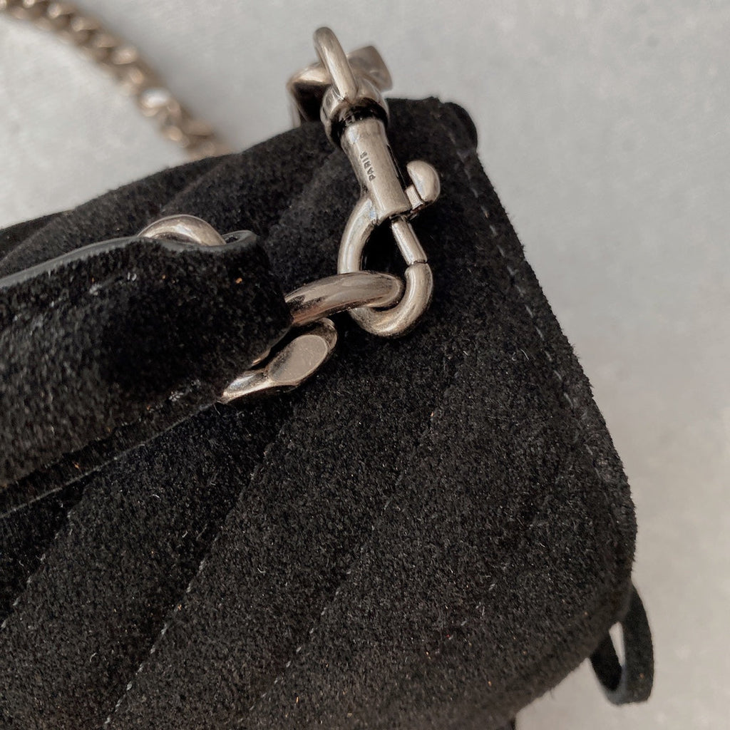 SAINT LAURENT COLLEGE TASSEL 24 IN BLACK SUEDE SILVER HARDWARE