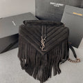SAINT LAURENT COLLEGE TASSEL 24 IN BLACK SUEDE SILVER HARDWARE