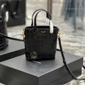 SAINT LAURENT MINI TOY SHOPPING 18 IN CROCODILE-EMBOSSED BLACK CALFSKIN