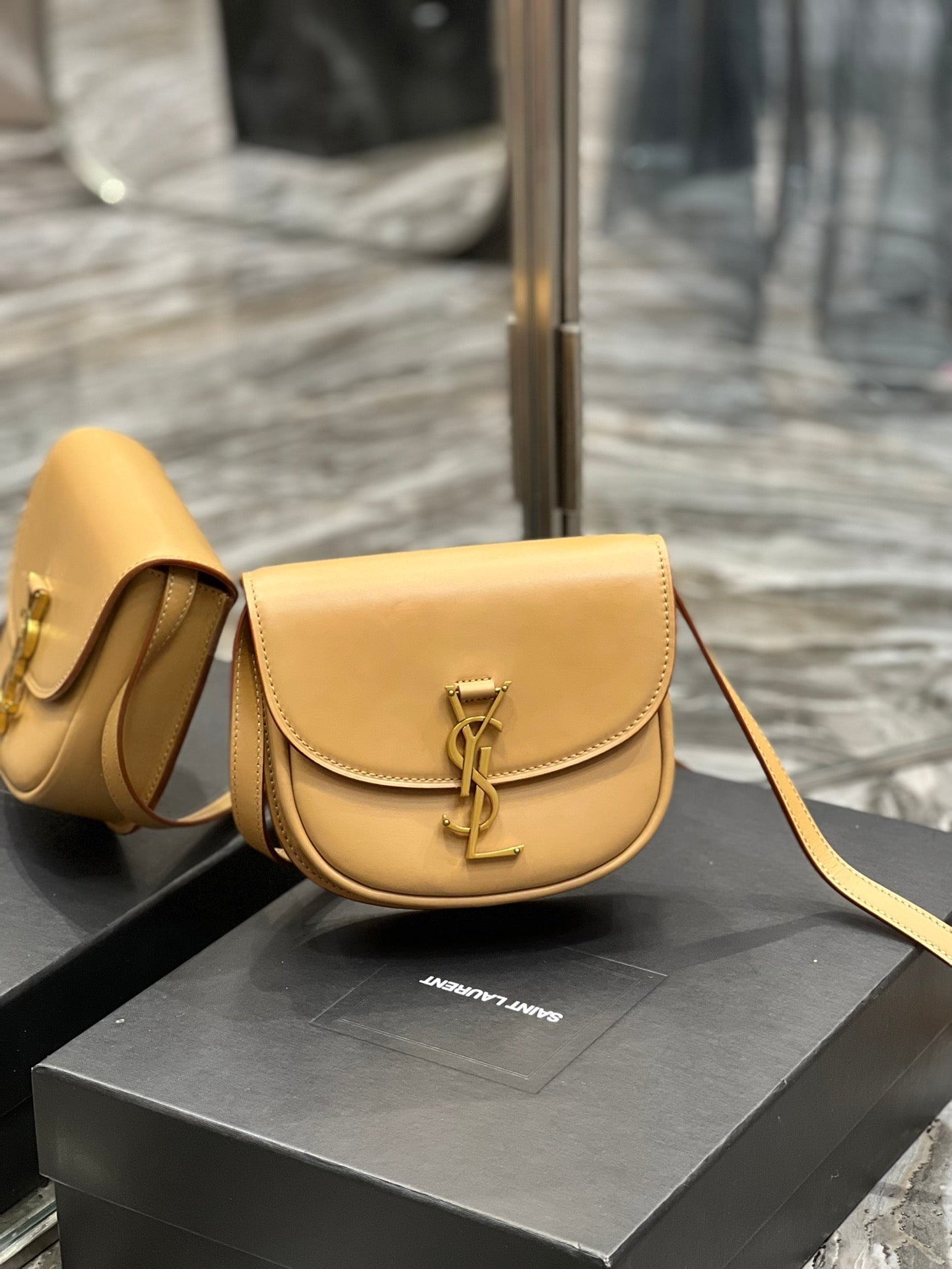 SAINT LAURENT KAIA SMALL 18 HANDBAG IN YELLOW CREAM CALFSKIN