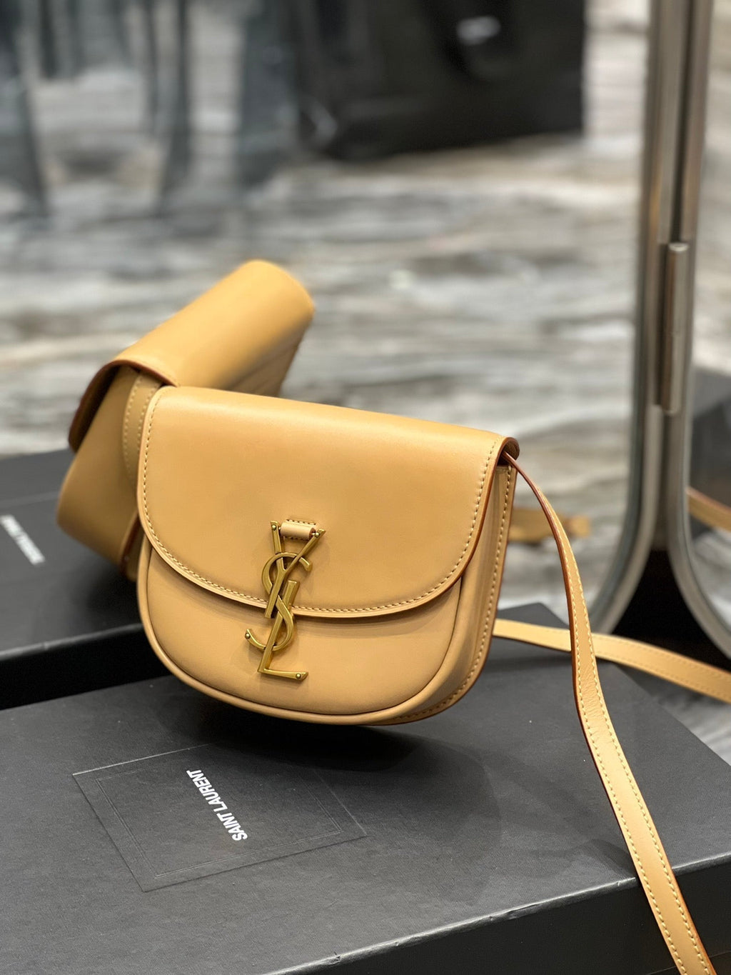 SAINT LAURENT KAIA SMALL 18 HANDBAG IN YELLOW CREAM CALFSKIN