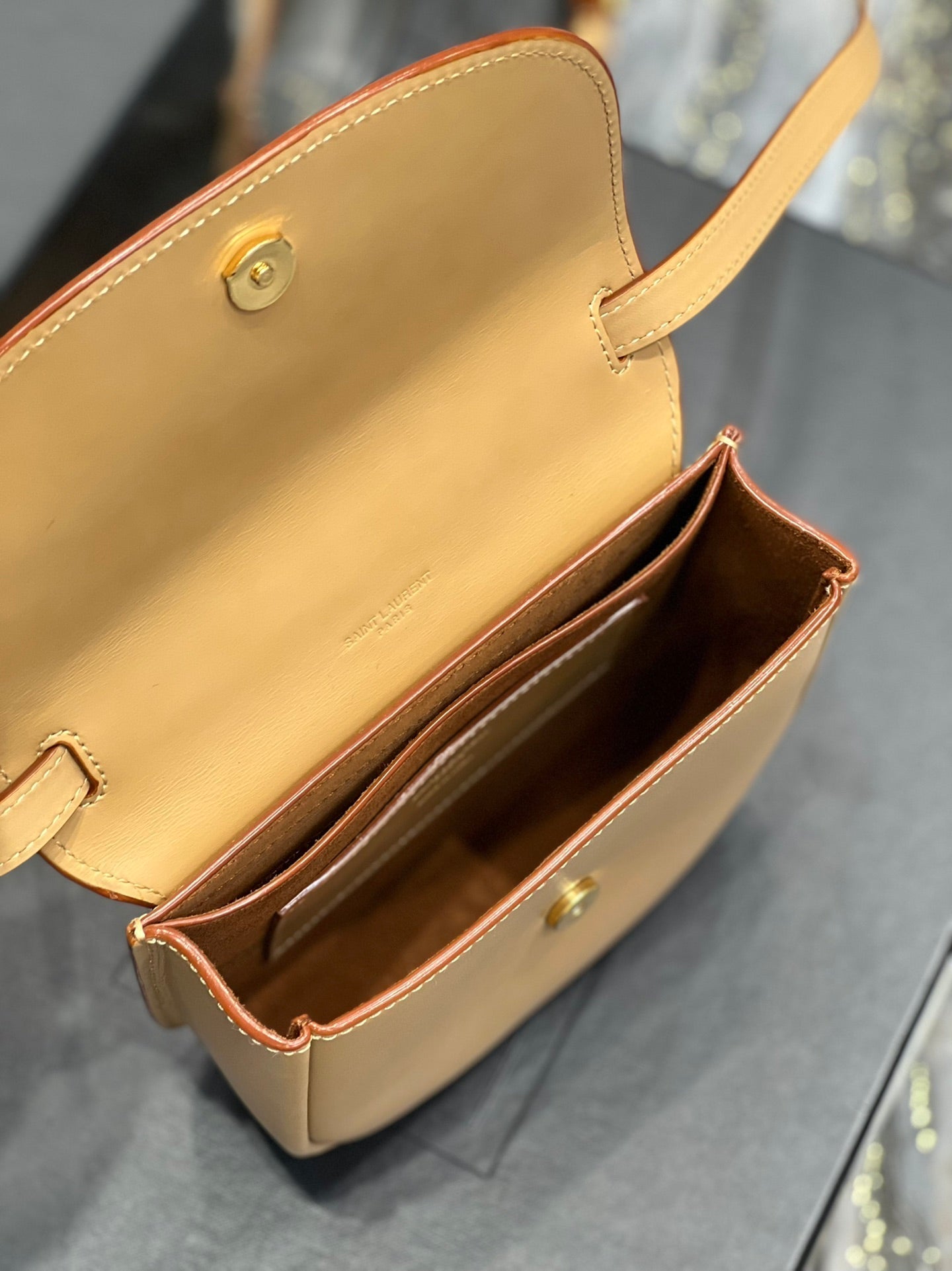 SAINT LAURENT KAIA SMALL 18 HANDBAG IN YELLOW CREAM CALFSKIN