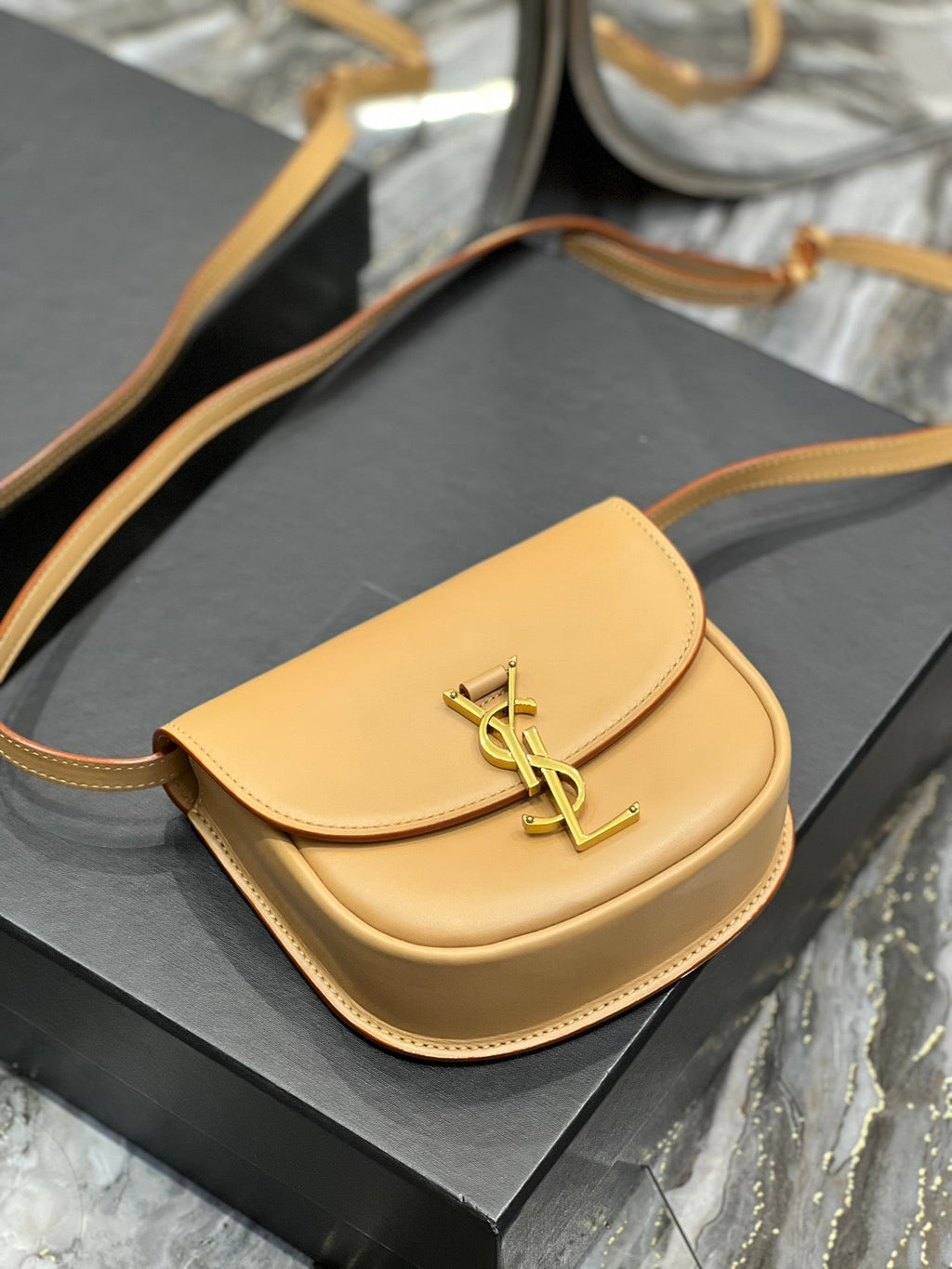 SAINT LAURENT KAIA SMALL 18 HANDBAG IN YELLOW CREAM CALFSKIN