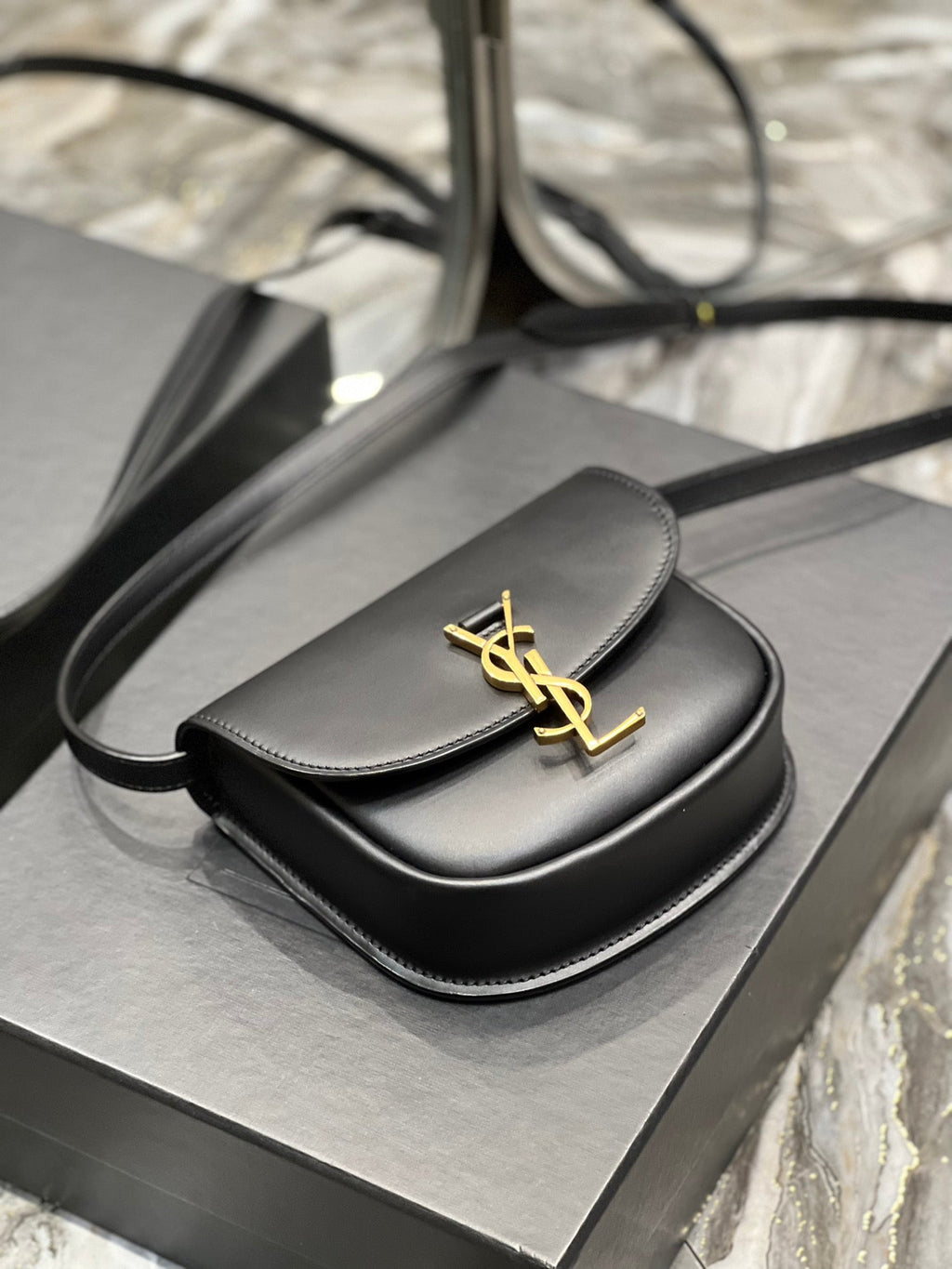 SAINT LAURENT KAIA SMALL 18 HANDBAG IN BLACK CALFSKIN