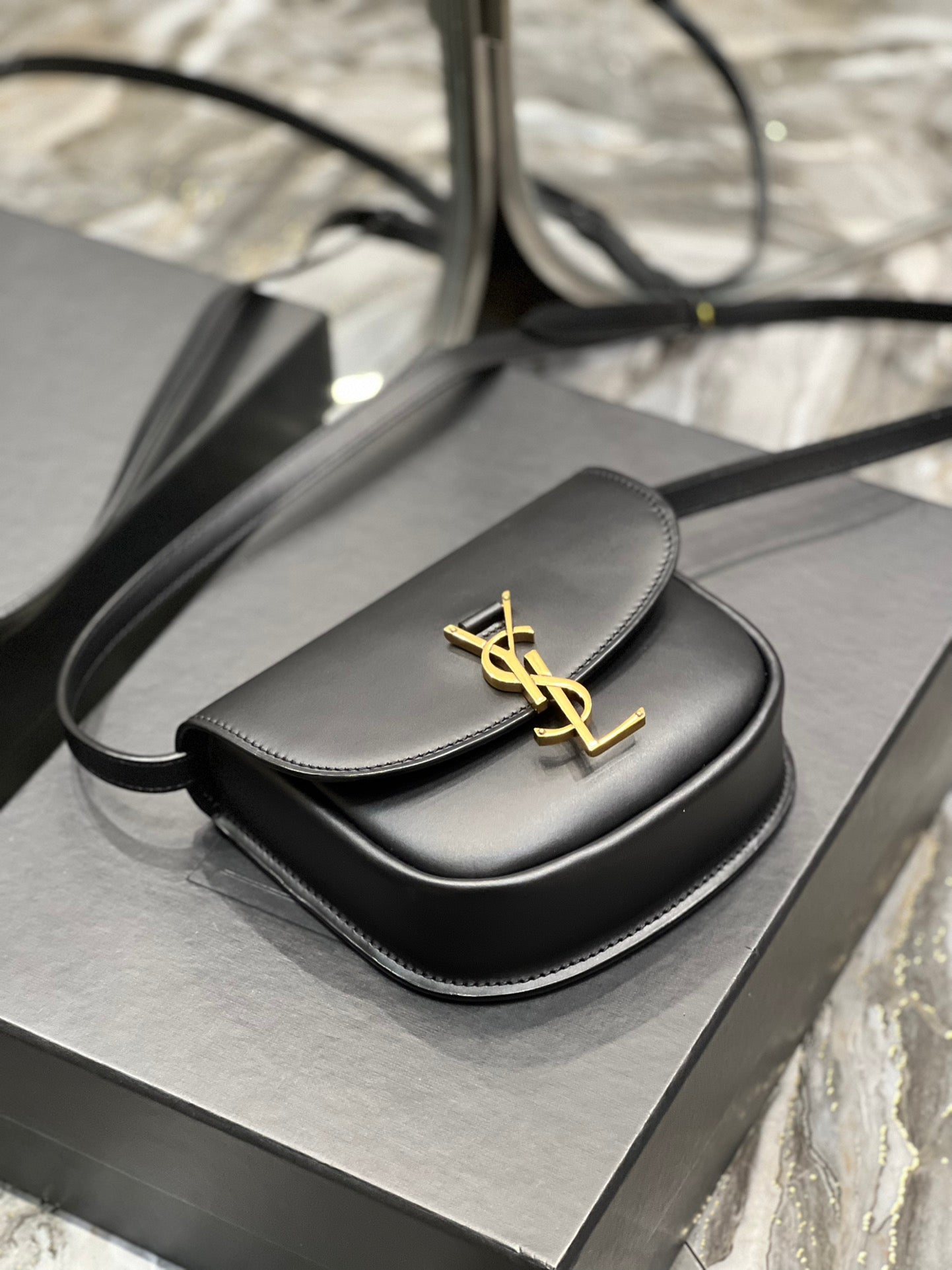 SAINT LAURENT KAIA SMALL 18 HANDBAG IN BLACK CALFSKIN