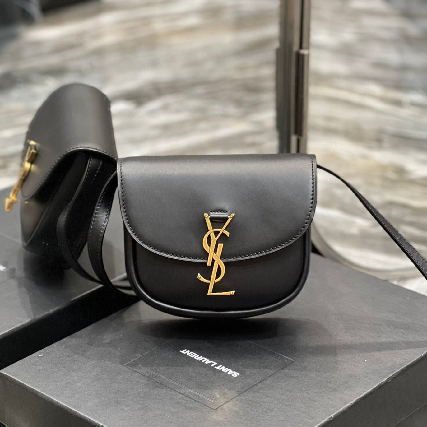 SAINT LAURENT KAIA SMALL 18 HANDBAG IN BLACK CALFSKIN