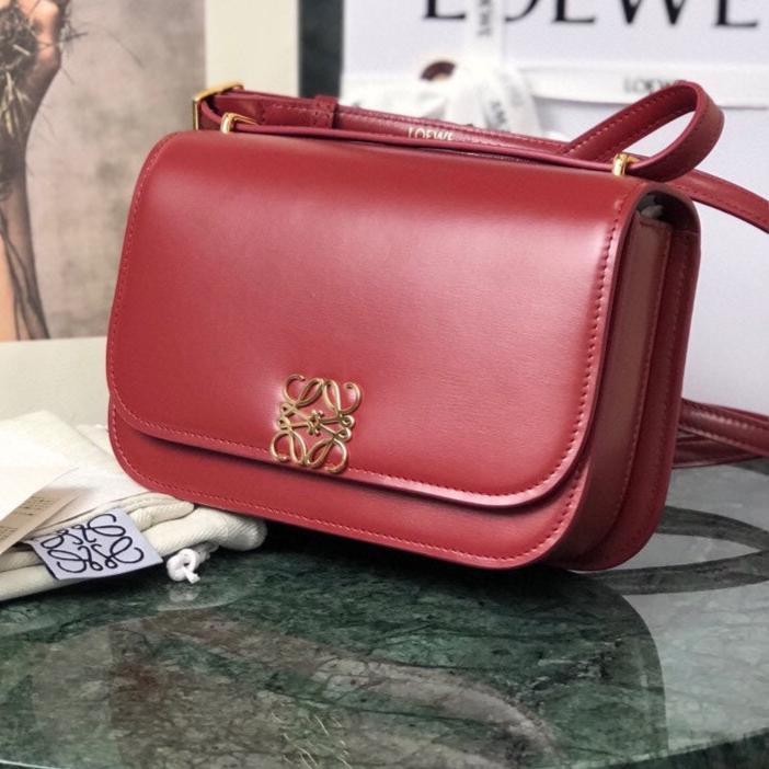 LOEWE LOE GOYA BAG 18 IN CHERRY RED SILK CALFSKIN